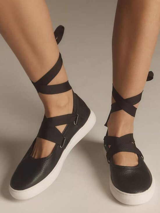 Seychelles Shoes - Seychelles Ribbons Lace-Up Flats Black & White NEW